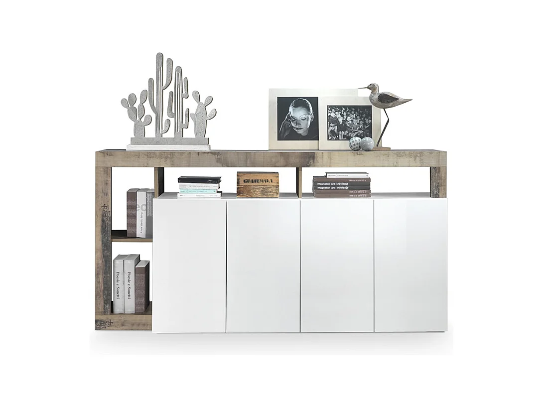 Madia da soggiorno design moderno con quattro ante e ripiano 184x93 ML17 bianco e pero