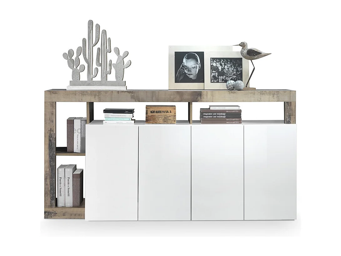 Madia da soggiorno design moderno con quattro ante e ripiano 184x93 ML17 bianco e pero