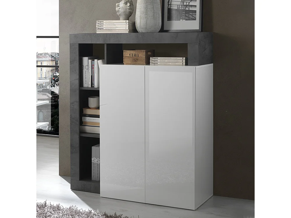 Madia piccola e alta da soggiorno con due ante e ripiano design moderno 108x127 ML21 bianco e ossido