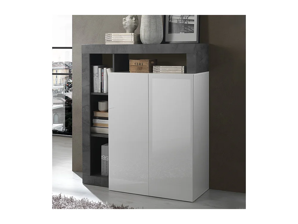 Madia piccola e alta da soggiorno con due ante e ripiano design moderno 108x127 ML21 bianco e ossido