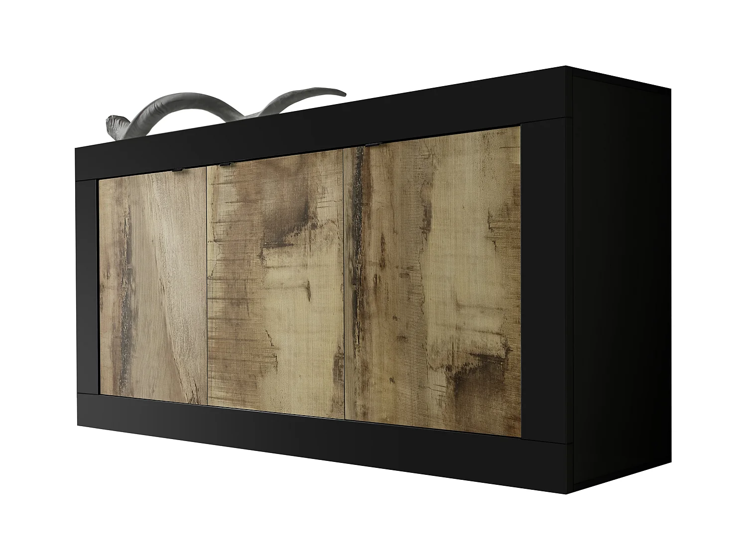 Madia moderna da soggiorno con tre ante battenti design effetto legno 160x86 ML7 nero e pero