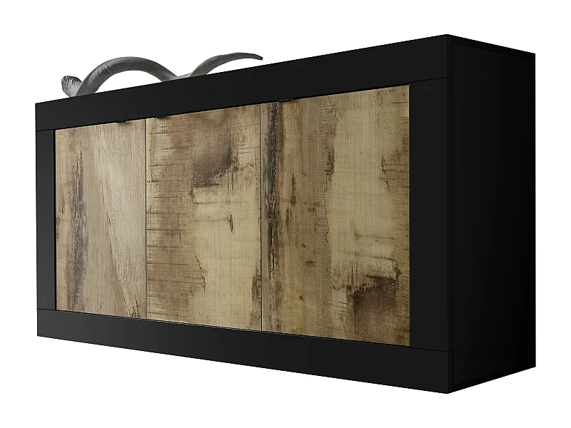 Madia moderna da soggiorno con tre ante battenti design effetto legno 160x86 ML7 nero e pero