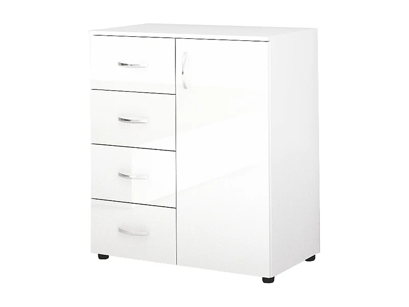 Madia moderna laccata per sala con quattro cassetti e anta singola 80x91 bianco lucido MG2