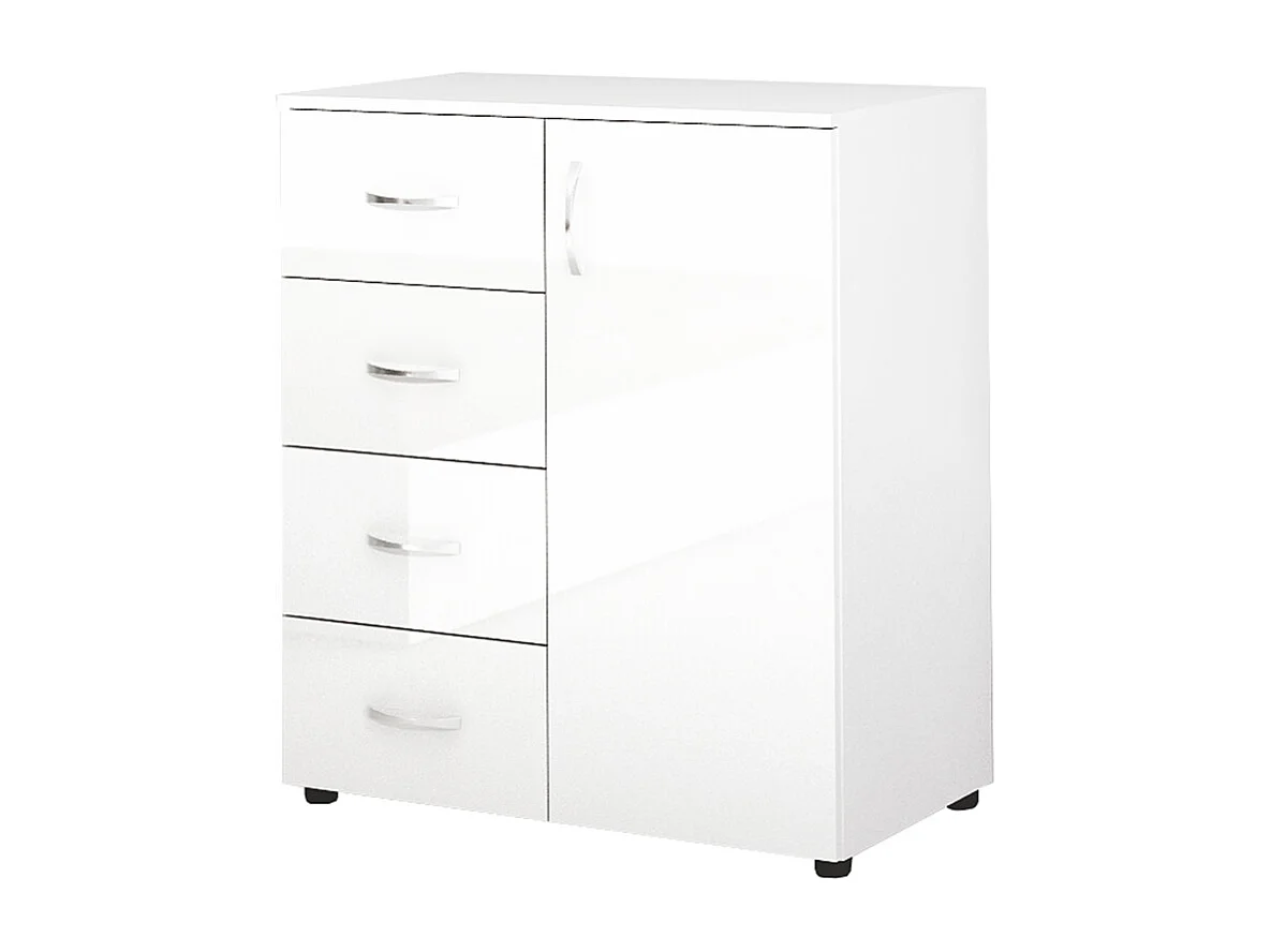 Madia moderna laccata per sala con quattro cassetti e anta singola 80x91 bianco lucido MG2