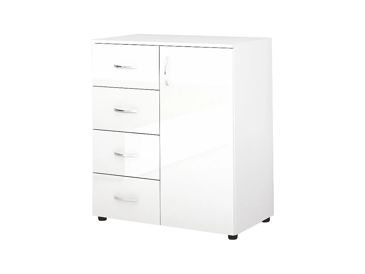 Madia moderna laccata per sala con quattro cassetti e anta singola 80x91 bianco lucido MG2