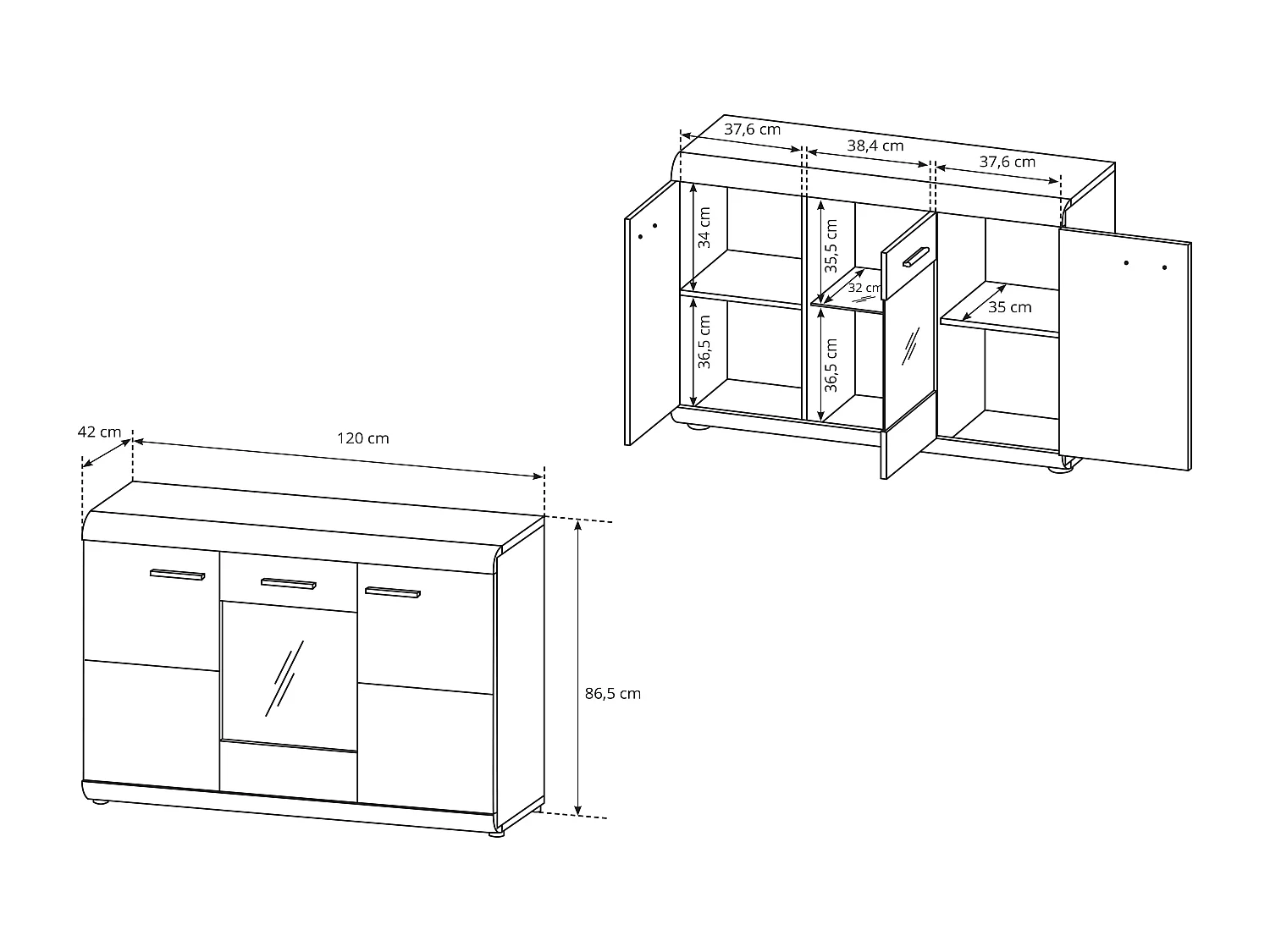 Madia moderna 120x87cm con 3 ante rovere chiaro MALK22