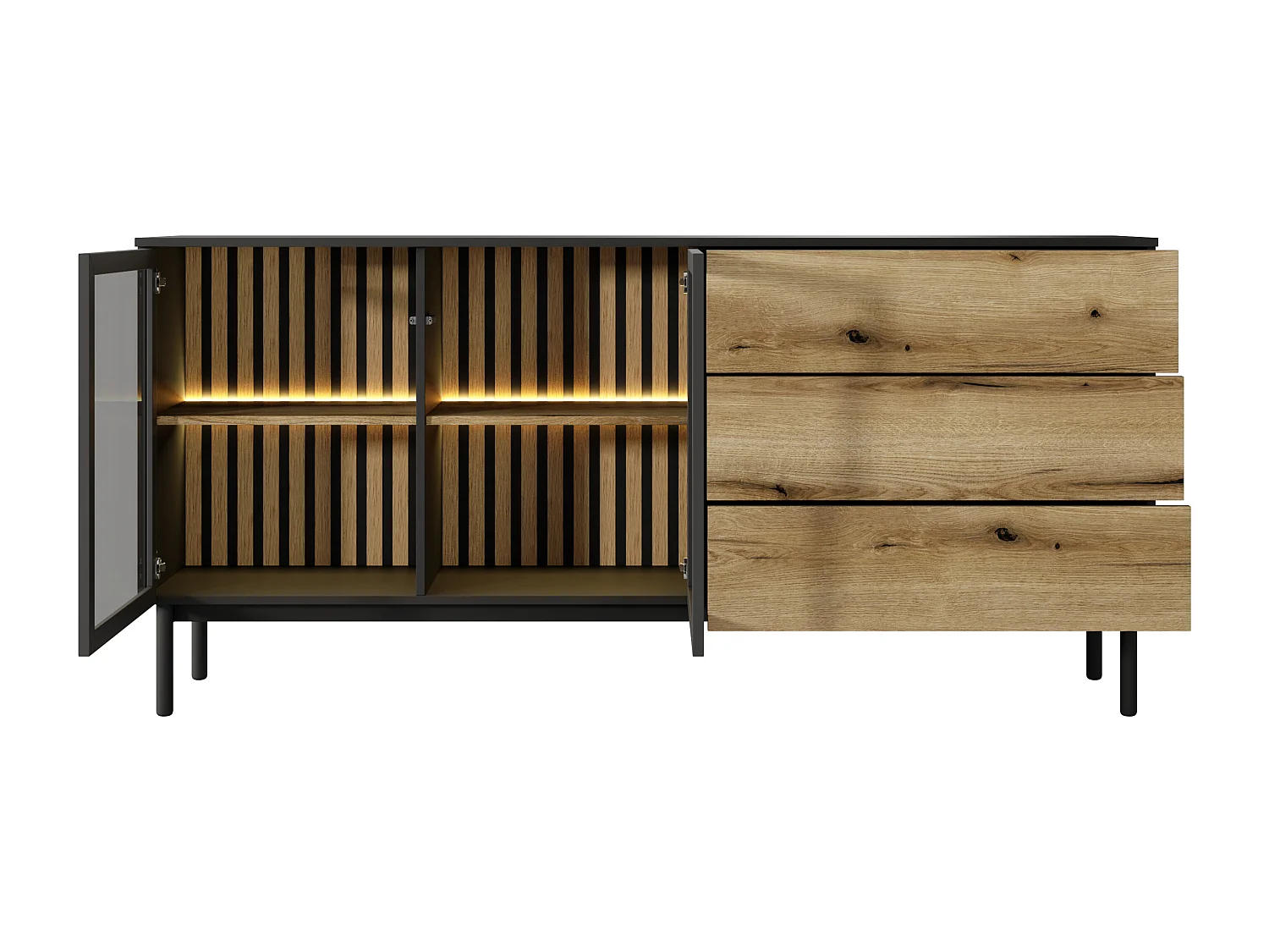 Madia moderna 180x85cm con luci LED 2 ante e 3 cassetti marrone e nero MALK16