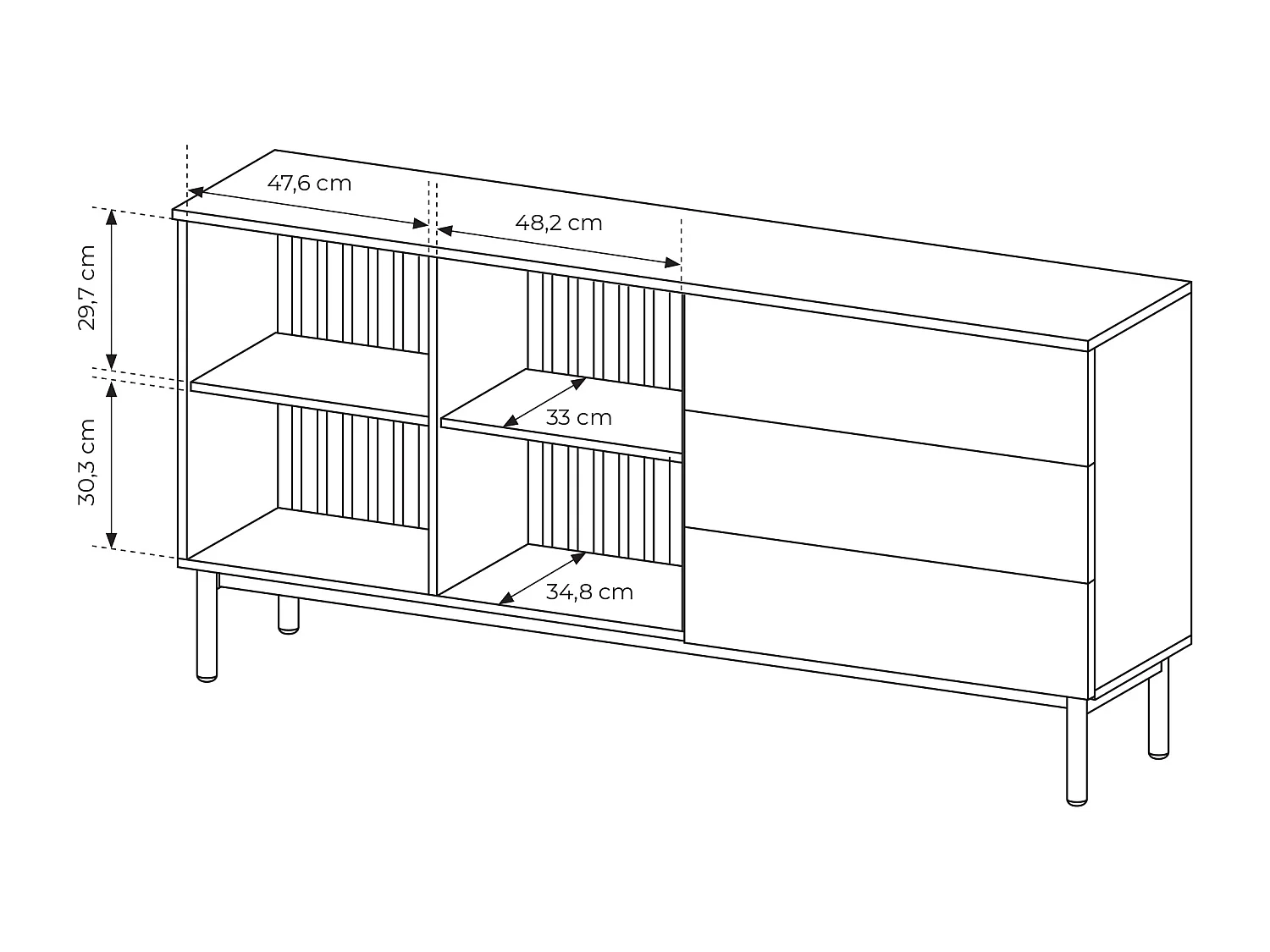 Madia moderna 180x85cm con luci LED 2 ante e 3 cassetti marrone e nero MALK16