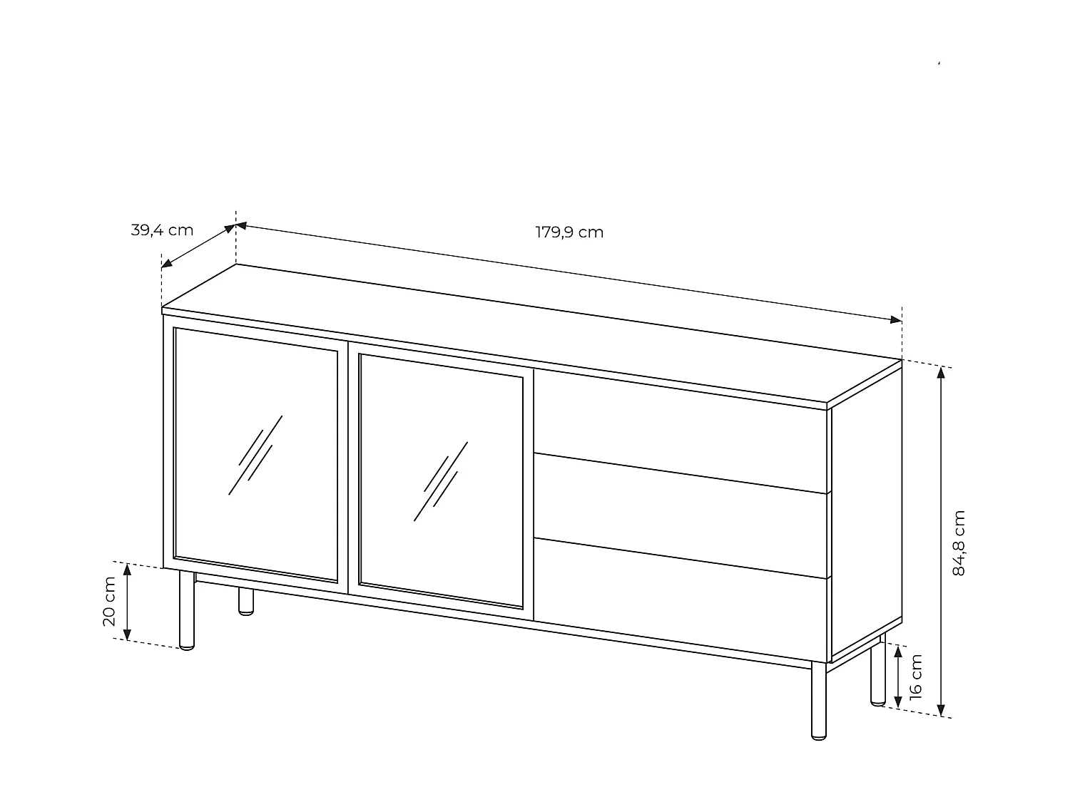 Madia moderna 180x85cm con luci LED 2 ante e 3 cassetti marrone e nero MALK16