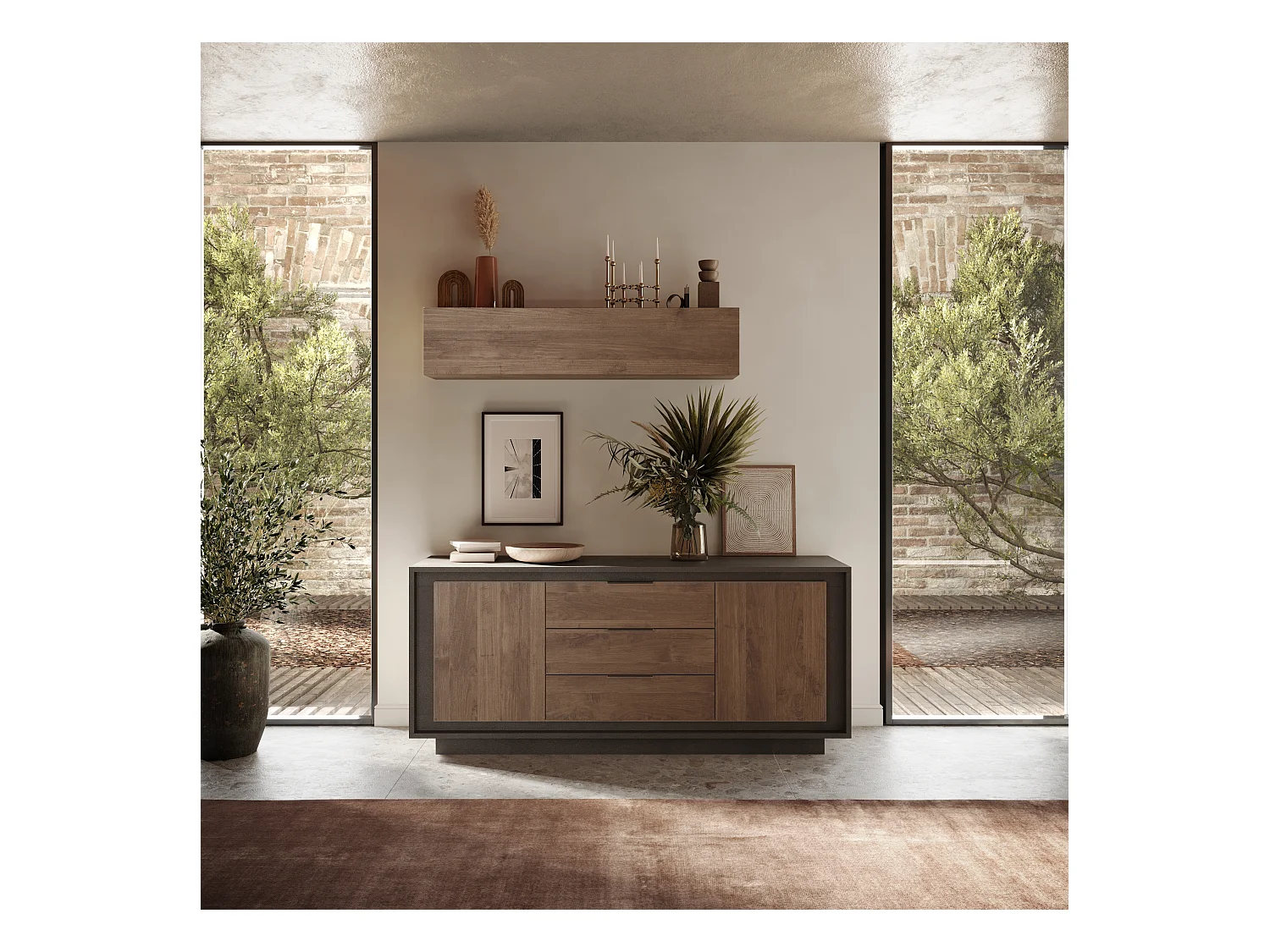 Madia moderna 2 ante 184x80 cm grafite e rovere scuro ML55