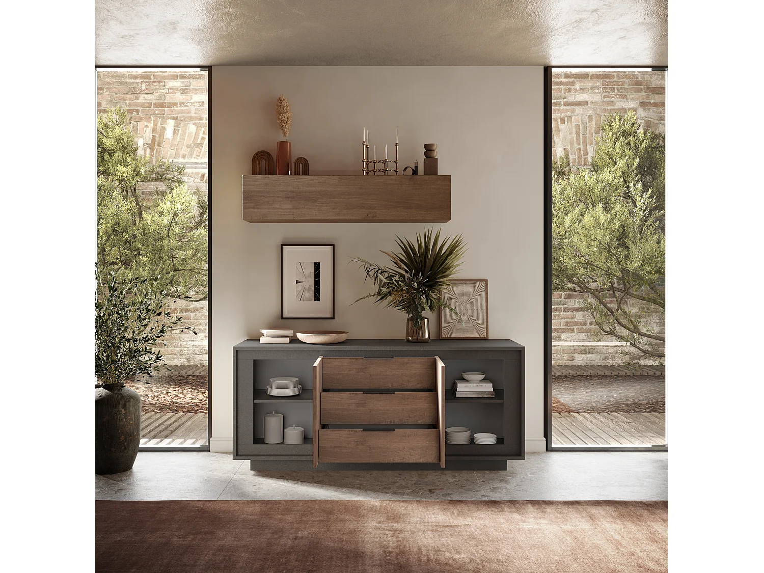 Madia moderna 2 ante 184x80 cm grafite e rovere scuro ML55