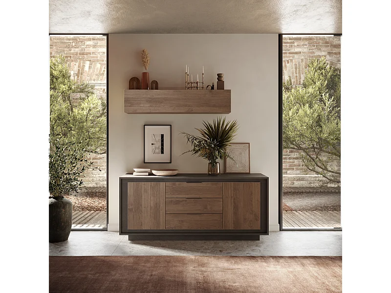 Madia moderna 2 ante 184x80 cm grafite e rovere scuro ML55