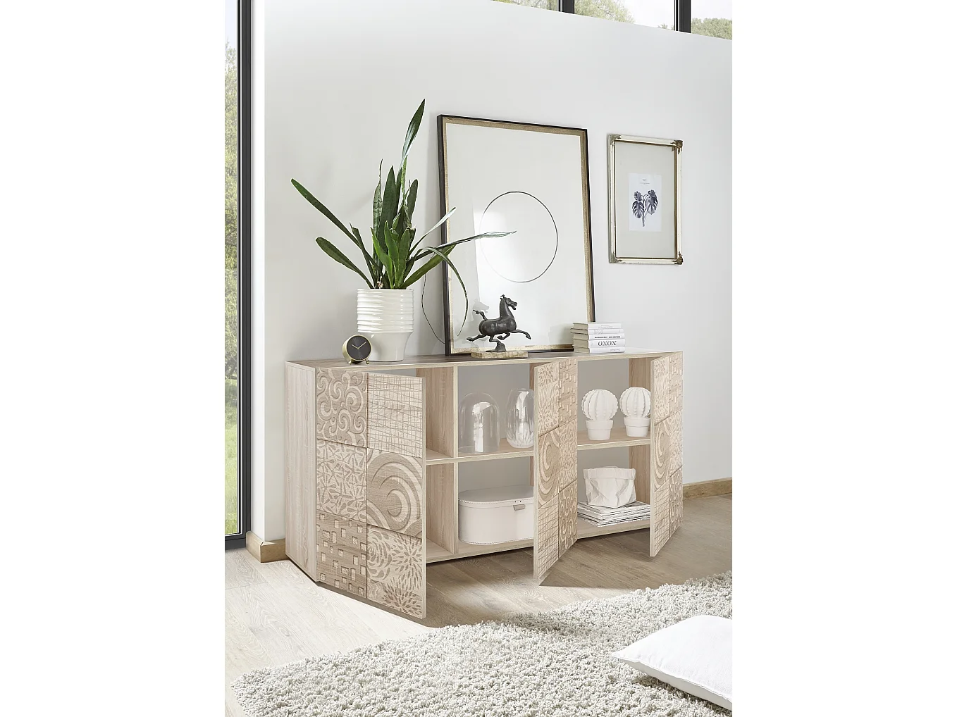 Madia design moderno per living con tre ante battenti serigrafato 181x84 ML36 rovere samoa