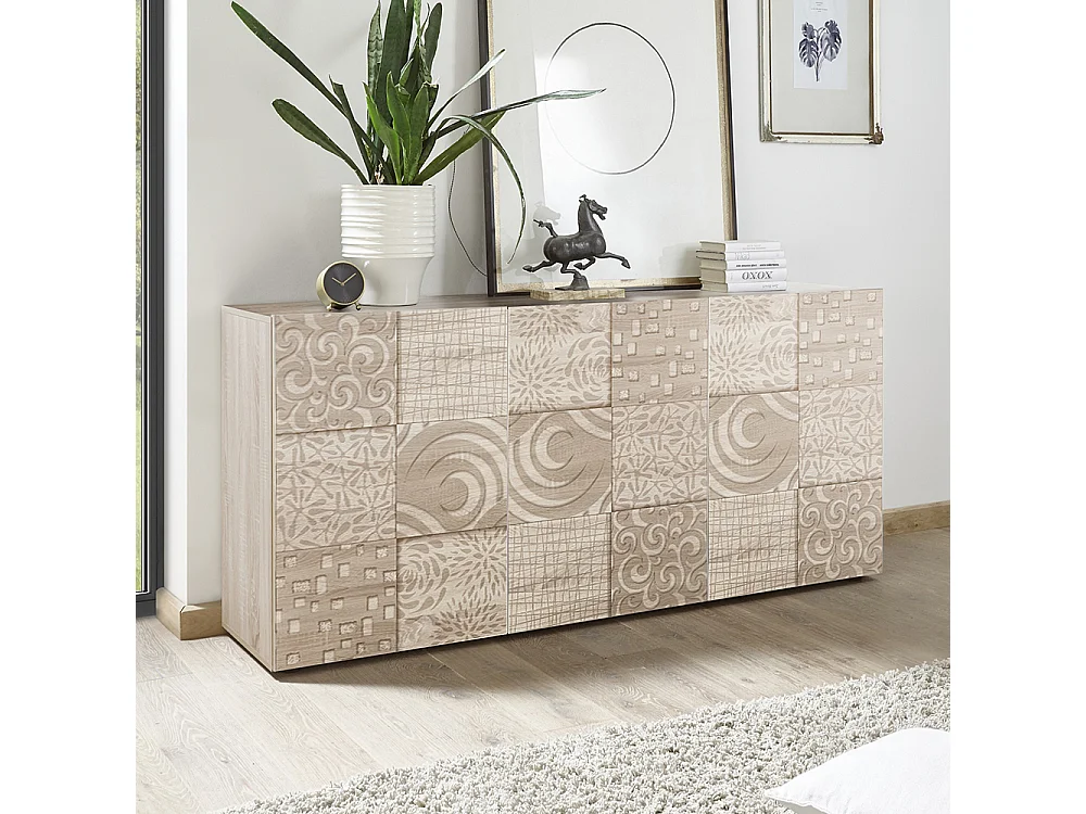 Madia design moderno per living con tre ante battenti serigrafato 181x84 ML36 rovere samoa