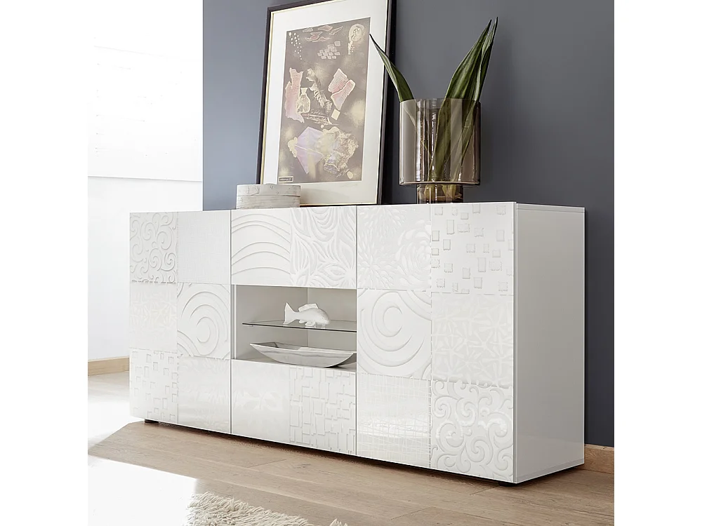 Madia moderna per la zona giorno con due ante e due cassetti serigrafato 181x84 ML35 bianco lucido
