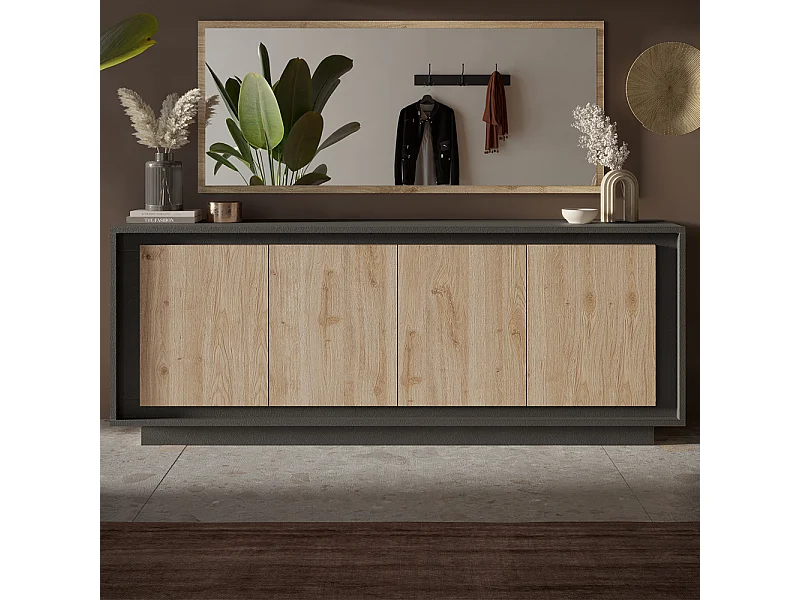 Madia moderna a 4 ante 207x80 cm grafite e rovere chiaro ML56