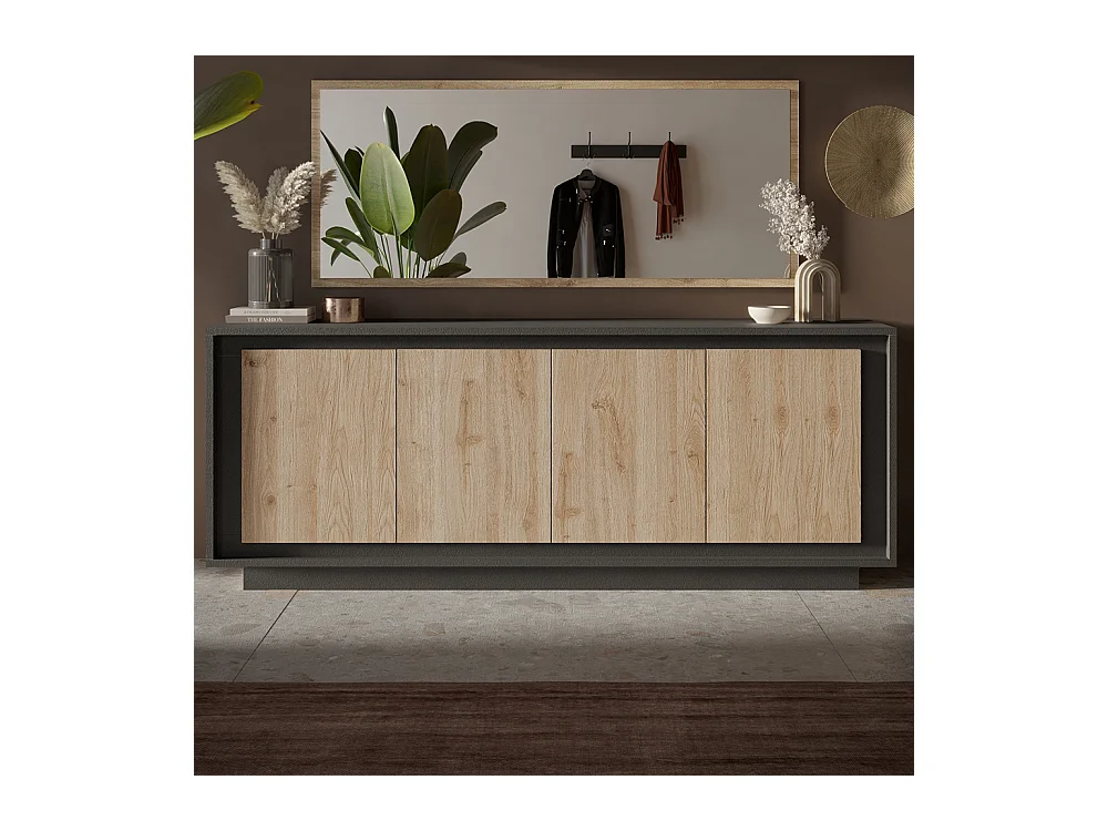 Madia moderna a 4 ante 207x80 cm grafite e rovere chiaro ML56