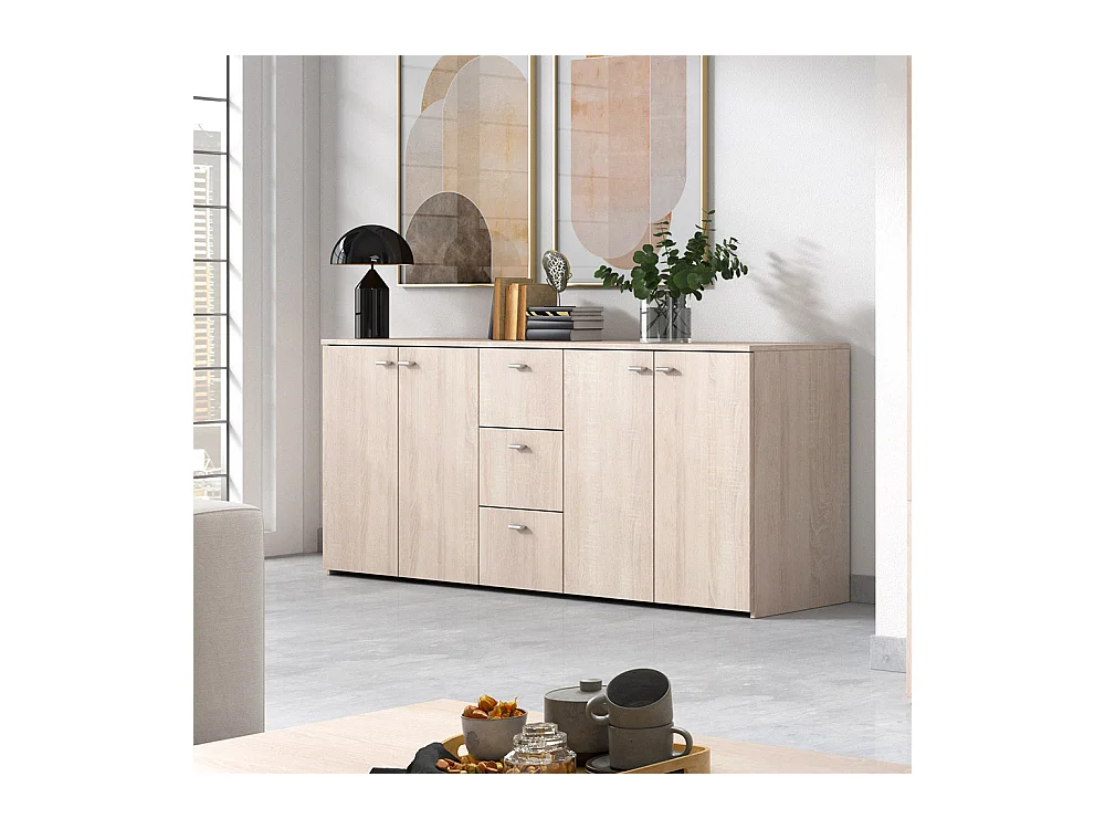 Madia moderna 180x74cm con 4 ante e 3 cassetti rovere chiaro MALK10