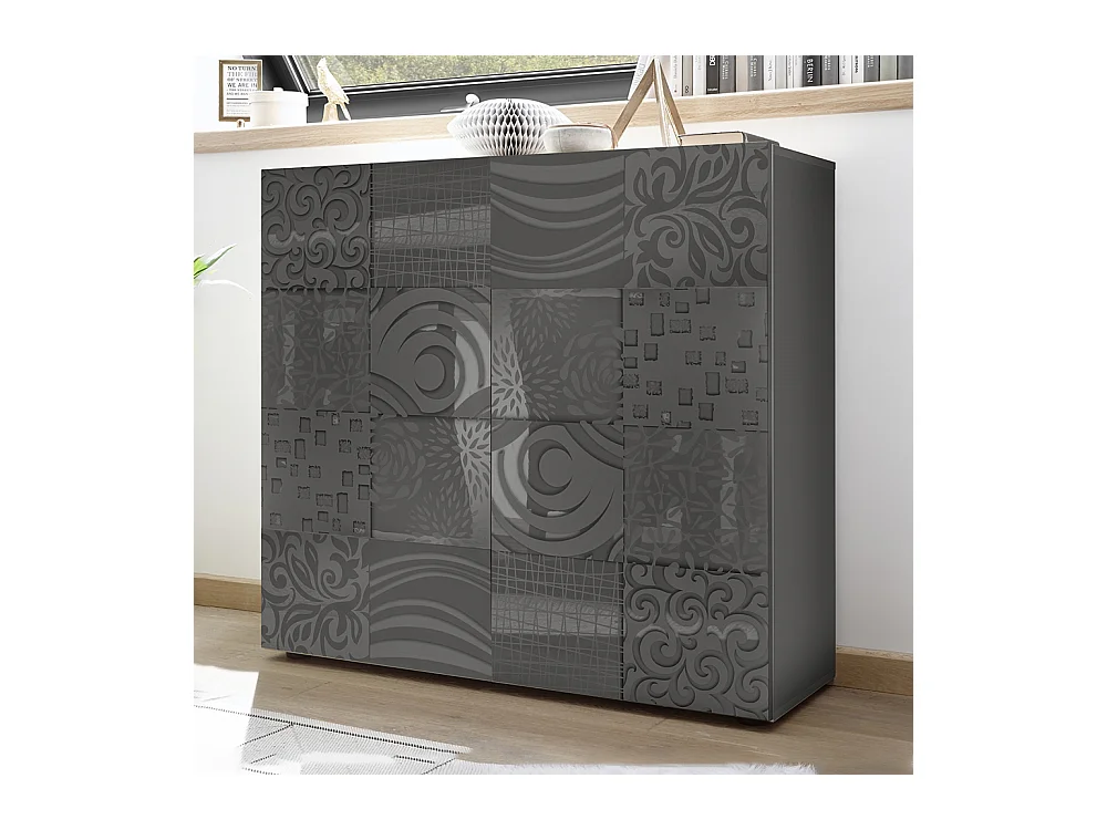 Mobile contenitore a due ante battenti design geometrico per living 121x111 MCL11 grigio serigrafato