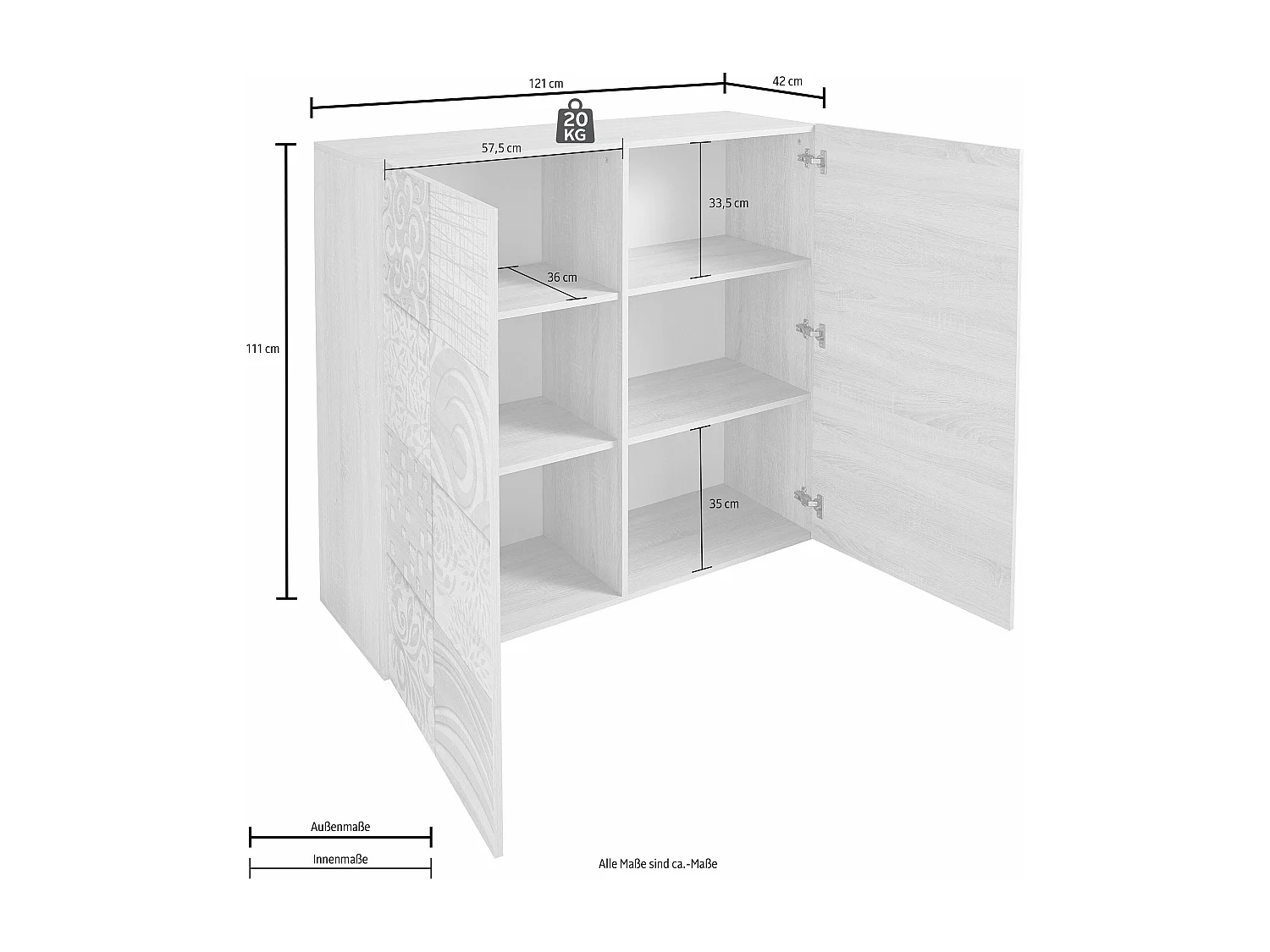 Mobile contenitore a due ante battenti design geometrico per living 121x111 MCL11 grigio serigrafato