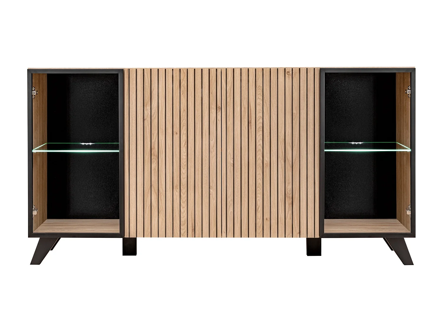 Madia moderna da soggiorno con luci a LED 160x82 MP25 rovere e stampa a strisce nere