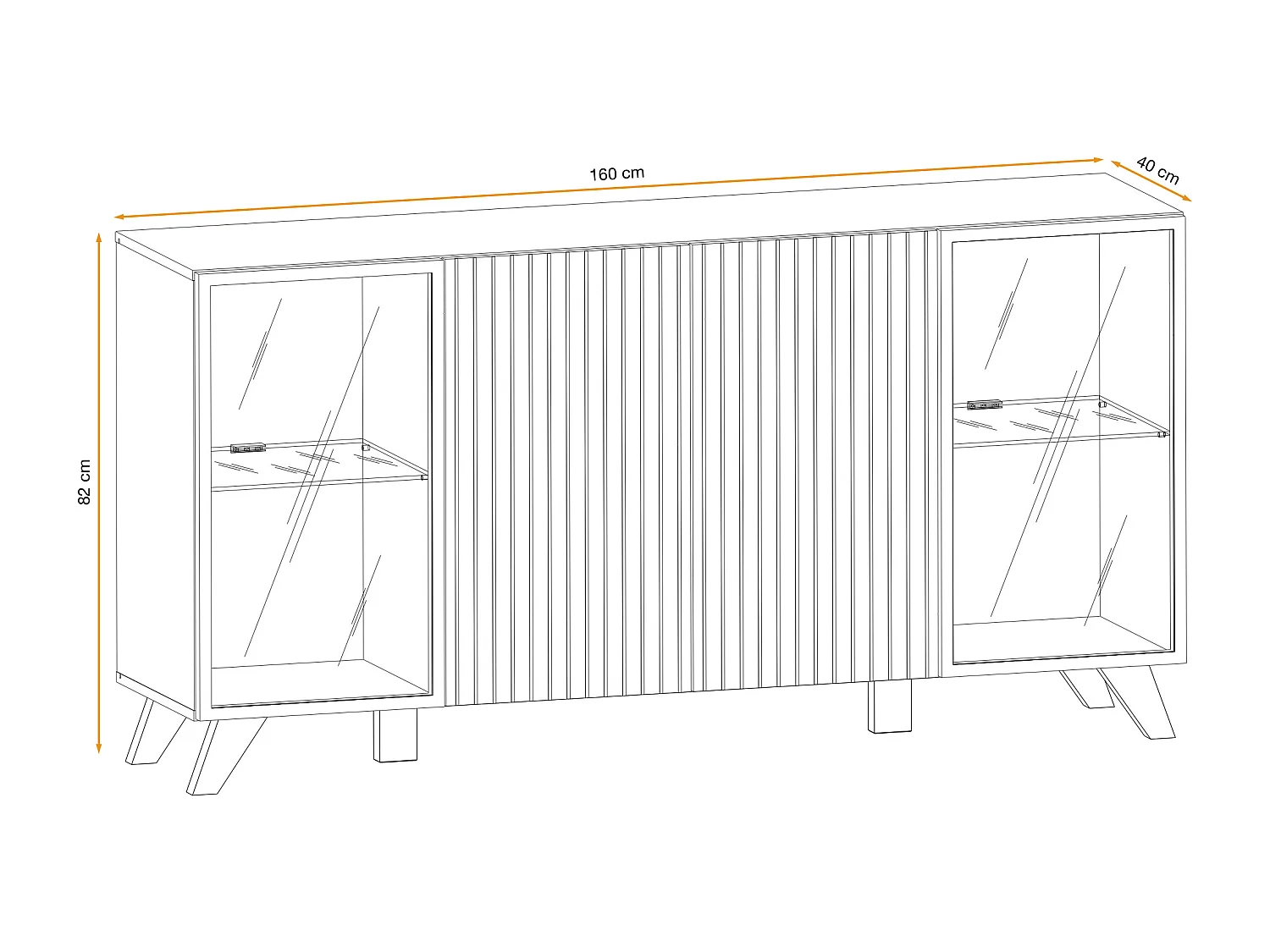 Madia moderna da soggiorno con luci a LED 160x82 MP25 rovere e stampa a strisce nere