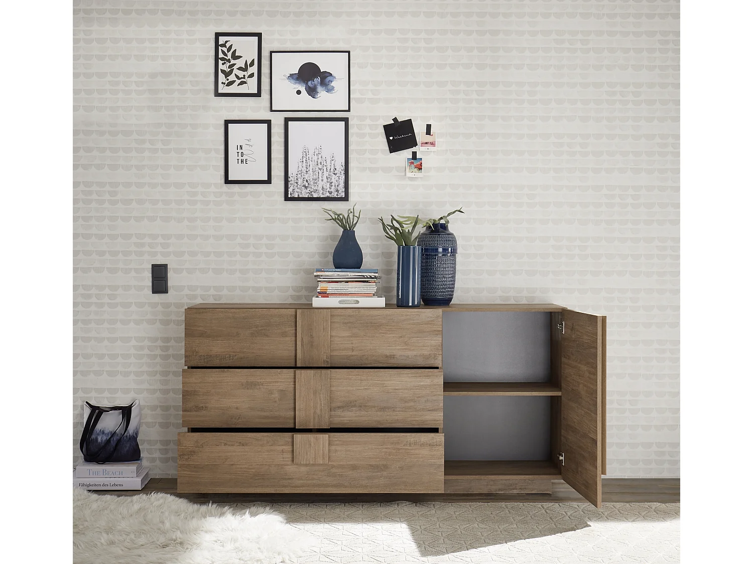 Madia moderna per zona giorno con tre cassetti e anta singola 181x90 ML26 rovere mercure