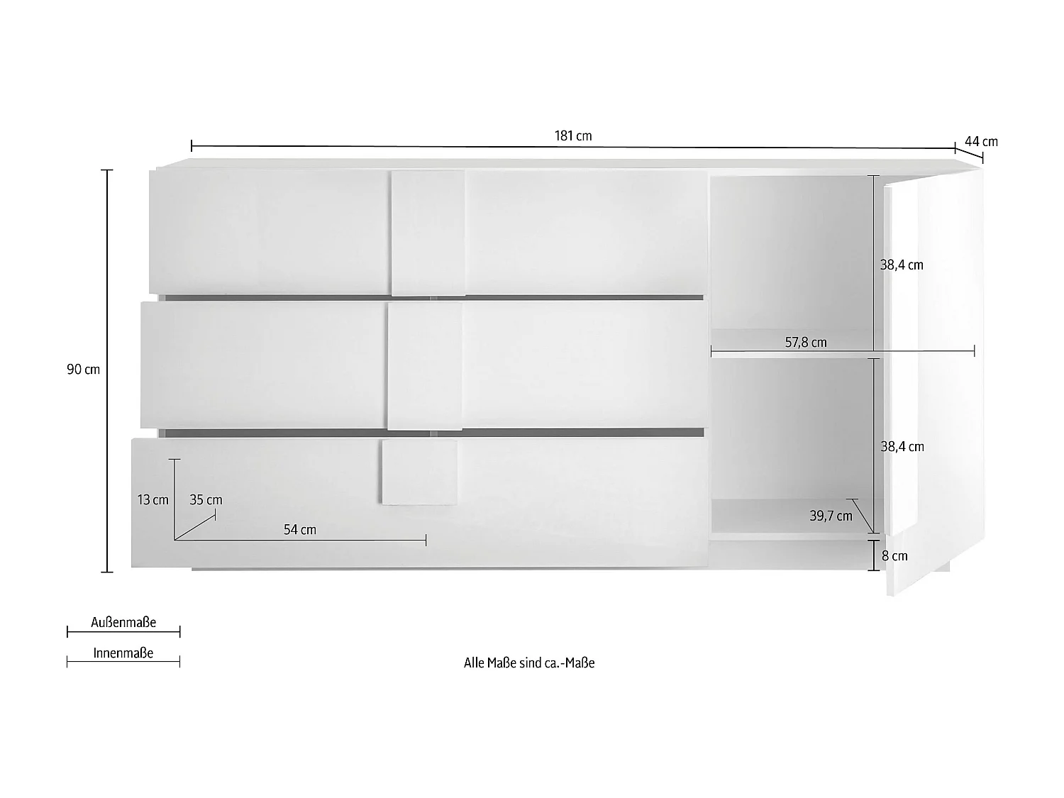 Madia moderna per zona giorno con tre cassetti e anta singola 181x90 ML26 rovere mercure