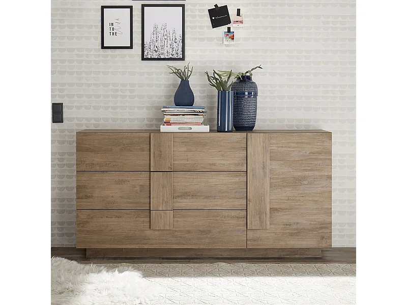 Madia moderna per zona giorno con tre cassetti e anta singola 181x90 ML26 rovere mercure