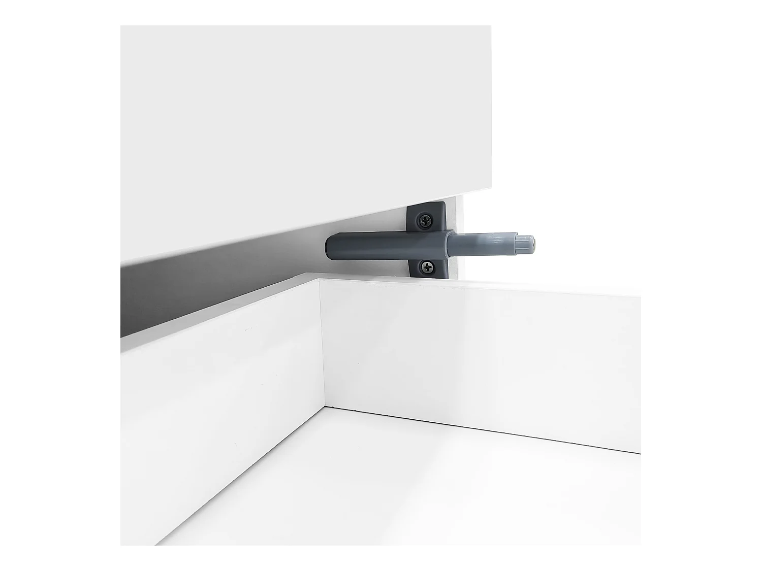 Buffet 150x40x80cm avec 3 portes et 4 tiroirs, corps en blanc laqué brillant et noir