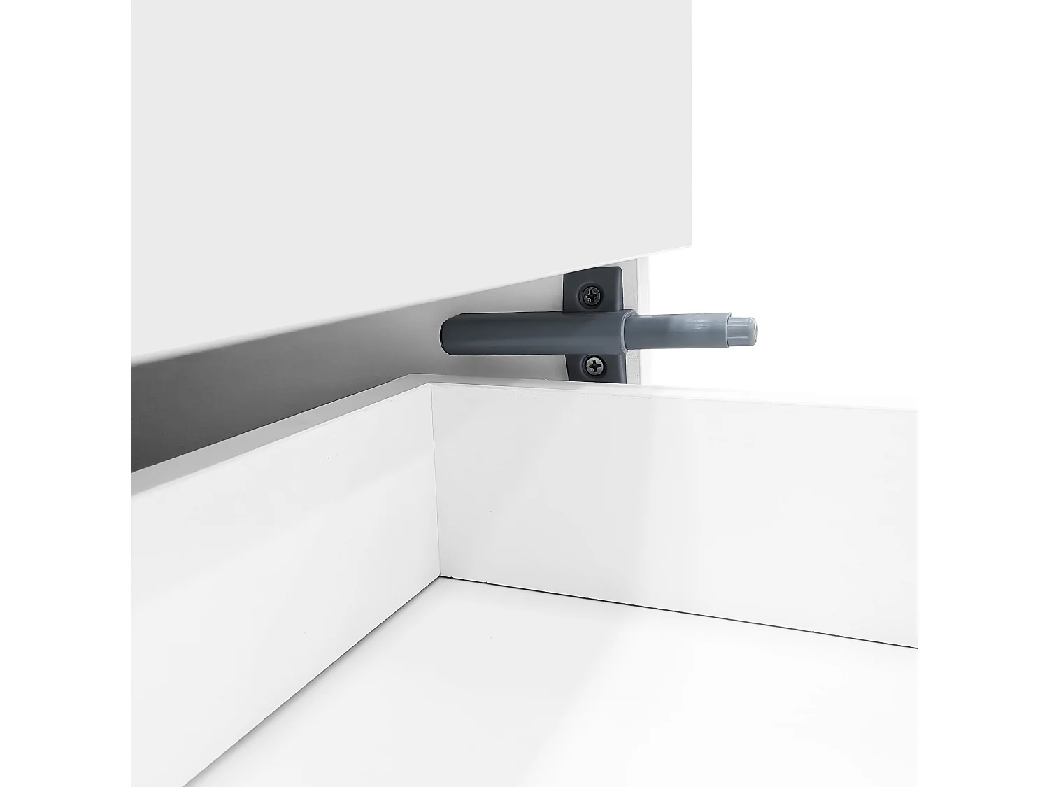 Buffet 150x40x80cm avec 3 portes et 4 tiroirs, corps en blanc laqué brillant et noir