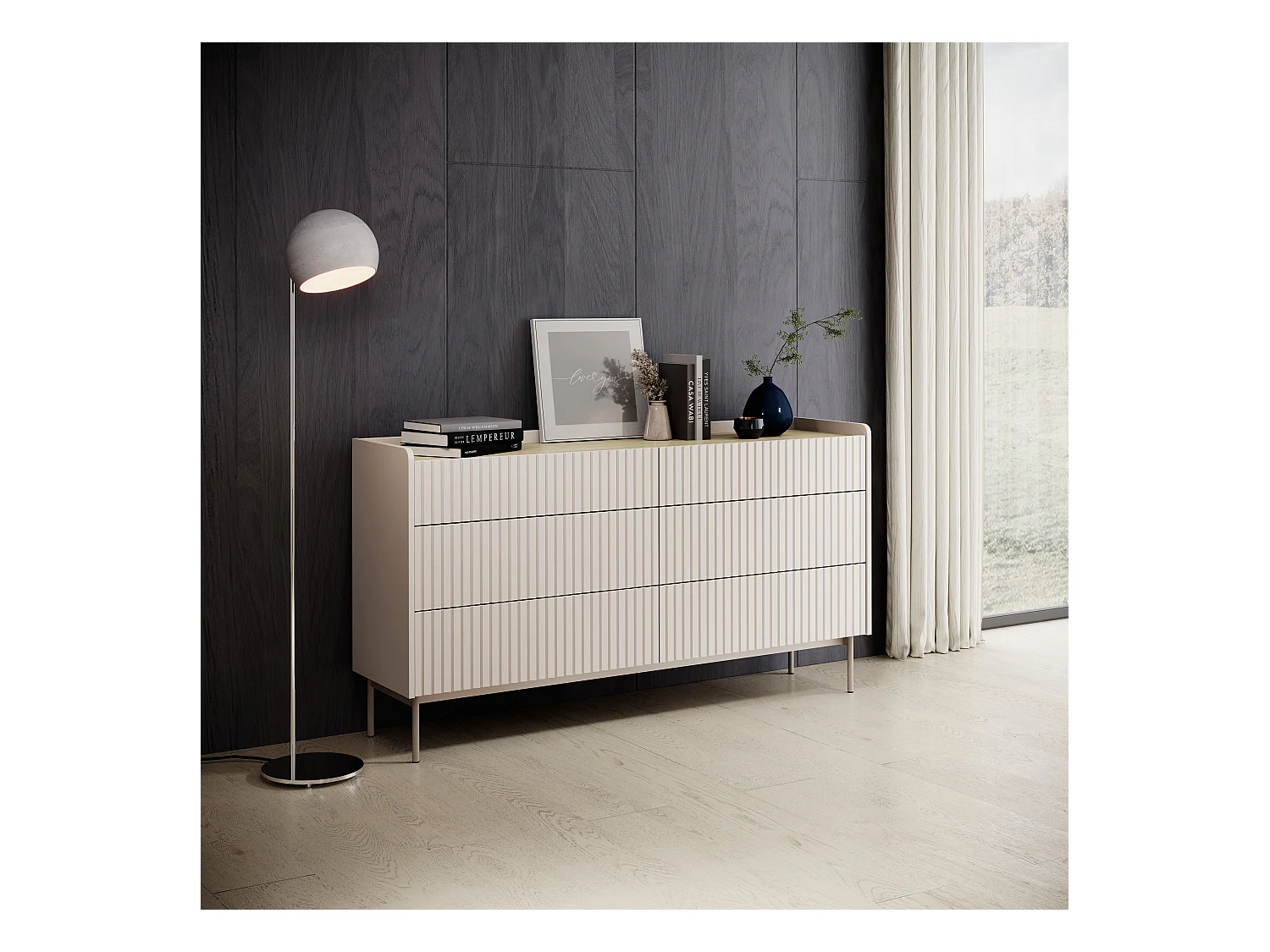 Madia moderna 153x82 con 6 cassetti beige MALK21