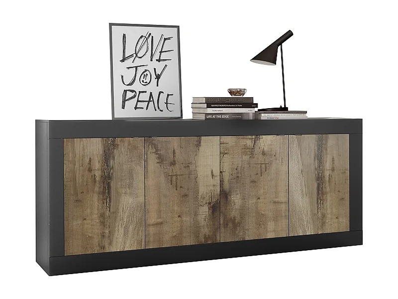 Madia moderna a quattro ante da soggiorno design effetto legno 207x86 ML4 nero e pero