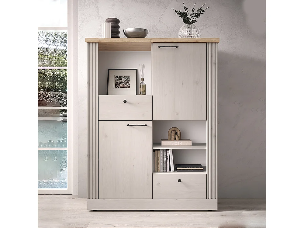 Mobile contenitore con 2 cassetti 118x160 cm bianco effetto legno e rovere MCL18