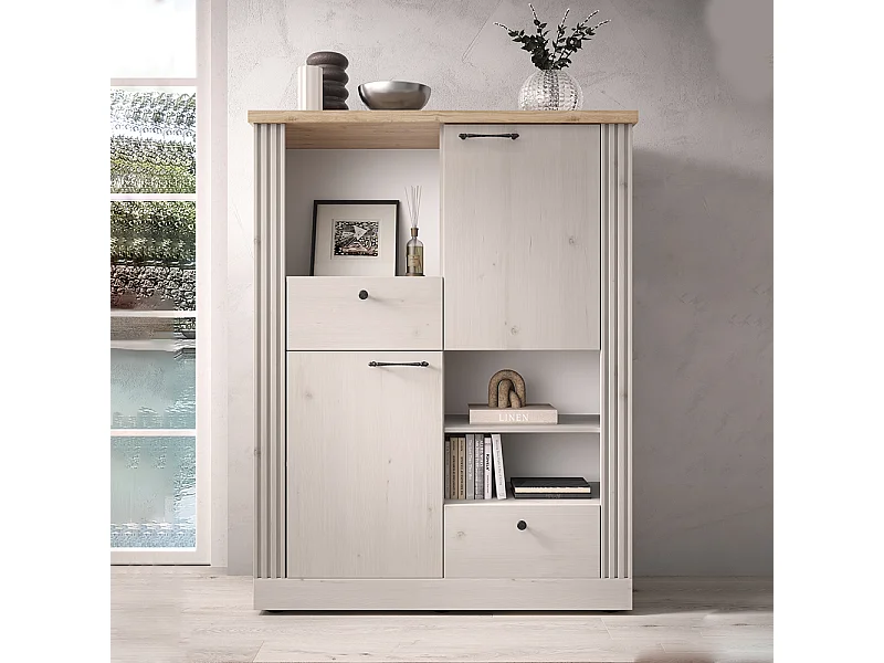 Mobile contenitore con 2 cassetti 118x160 cm bianco effetto legno e rovere MCL18