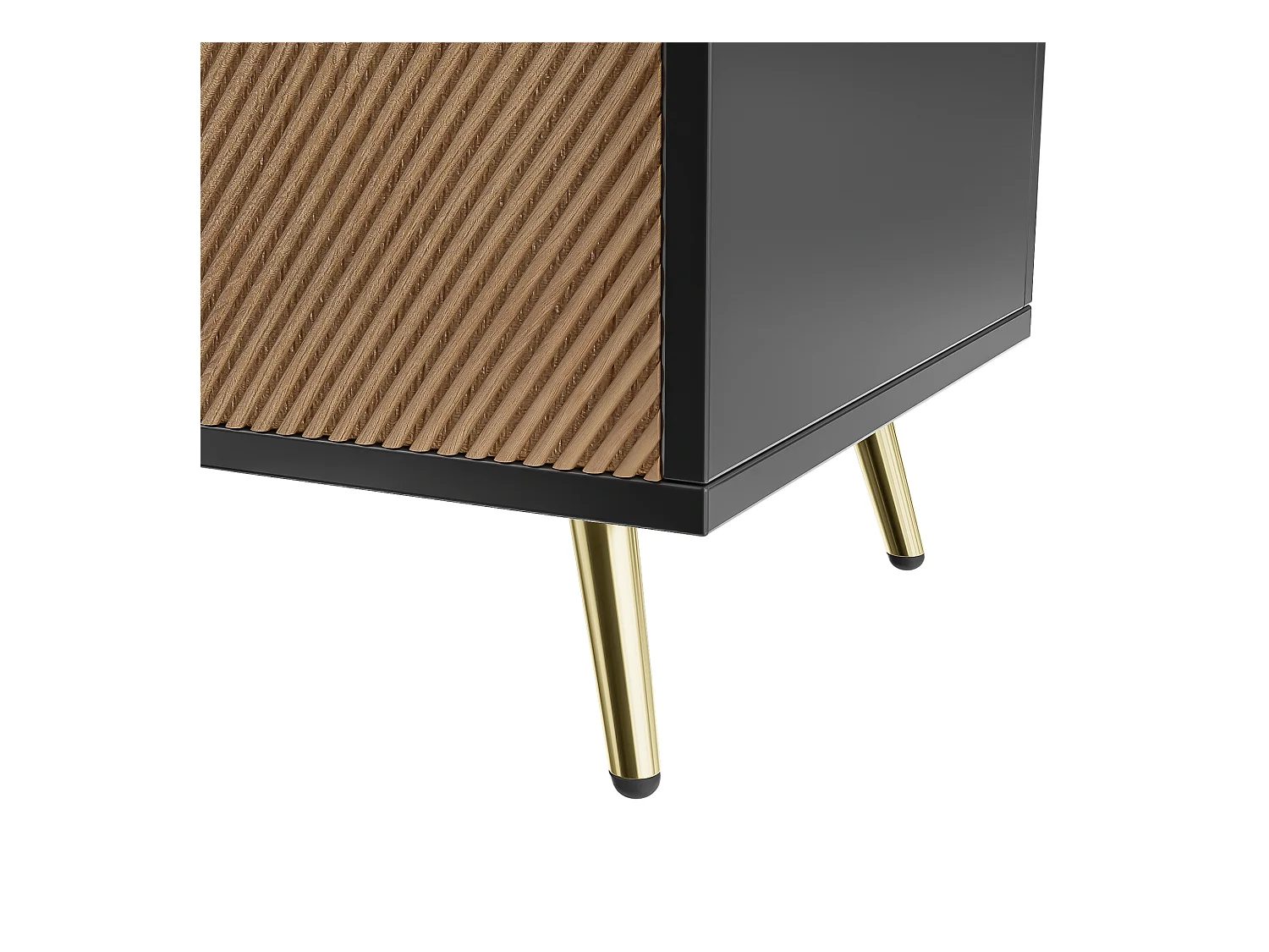 Buffet moderne 160x40x75cm avec 4 portes en imitation bois avec relief, noir avec pieds doré