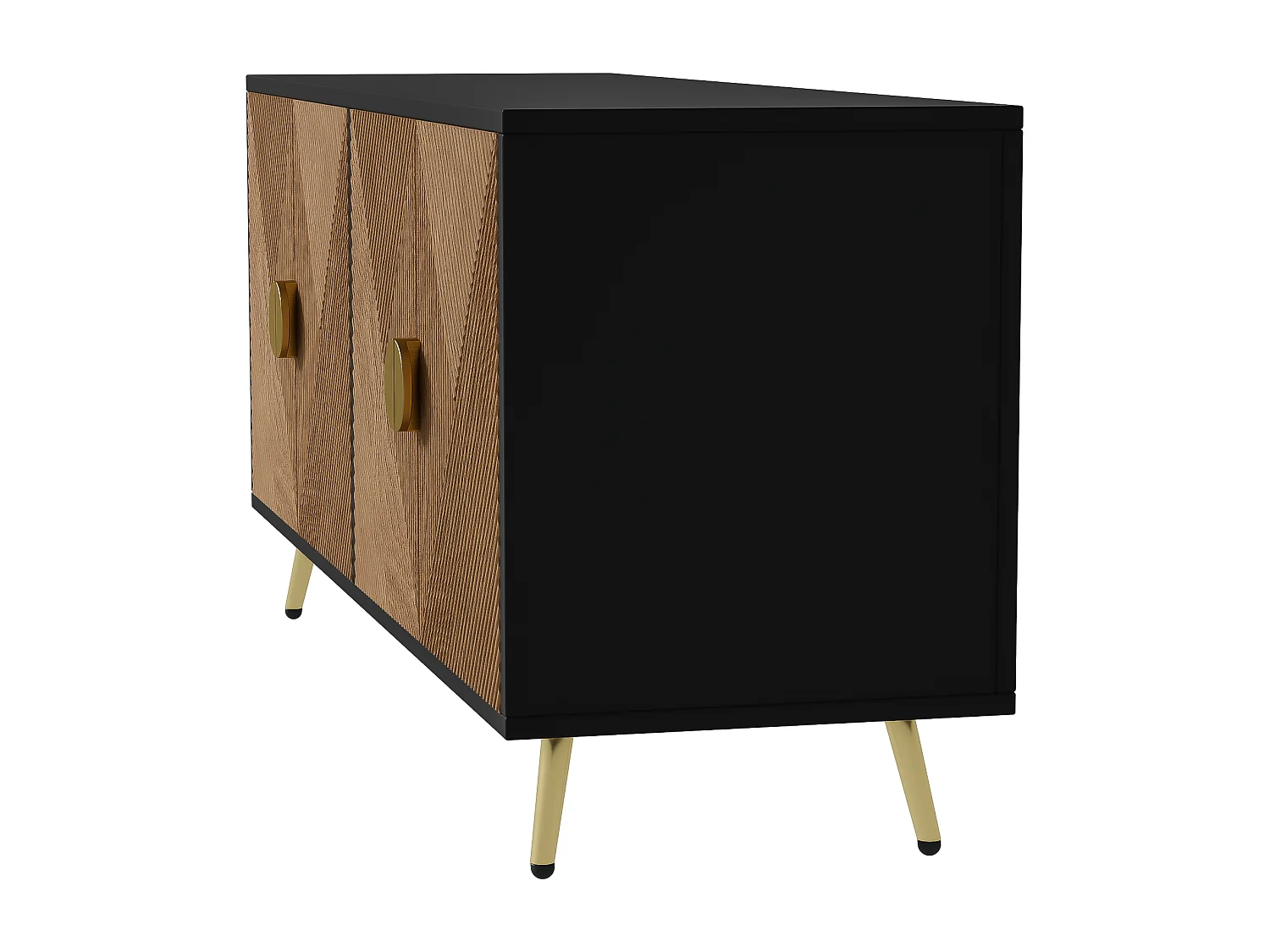 Modern dressoir 160x40x75cm met 4 deuren in imitatiehout met reliëf, zwart met gouden pootjes
