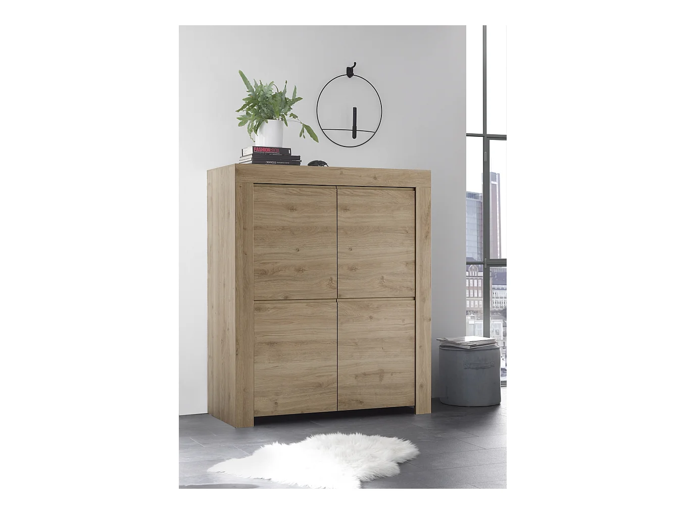 Mobile contenitore a quattro ante battenti e maniglie a gola design moderno 110x140 MCL5 rovere