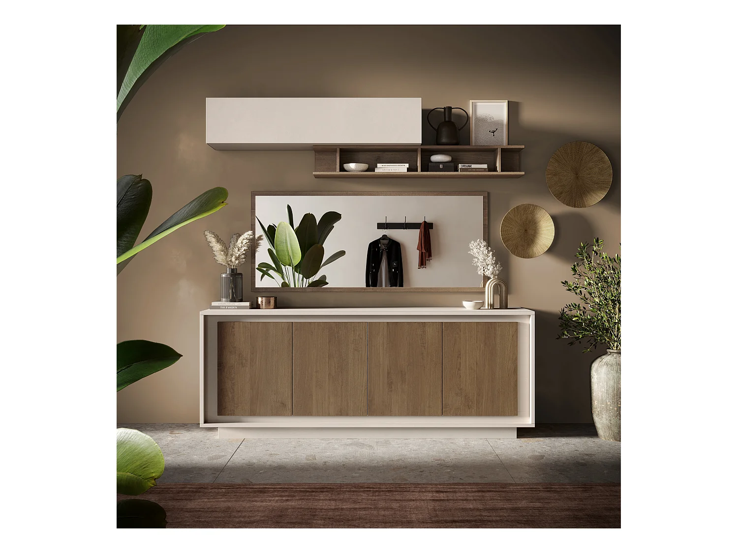 Madia moderna a 4 ante 207x80 cm cashmere e rovere scuro ML56