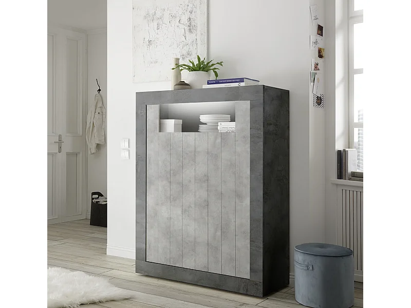 Madia alta per soggiorno con due ante design moderno 110x144 ML48 ossido e cemento