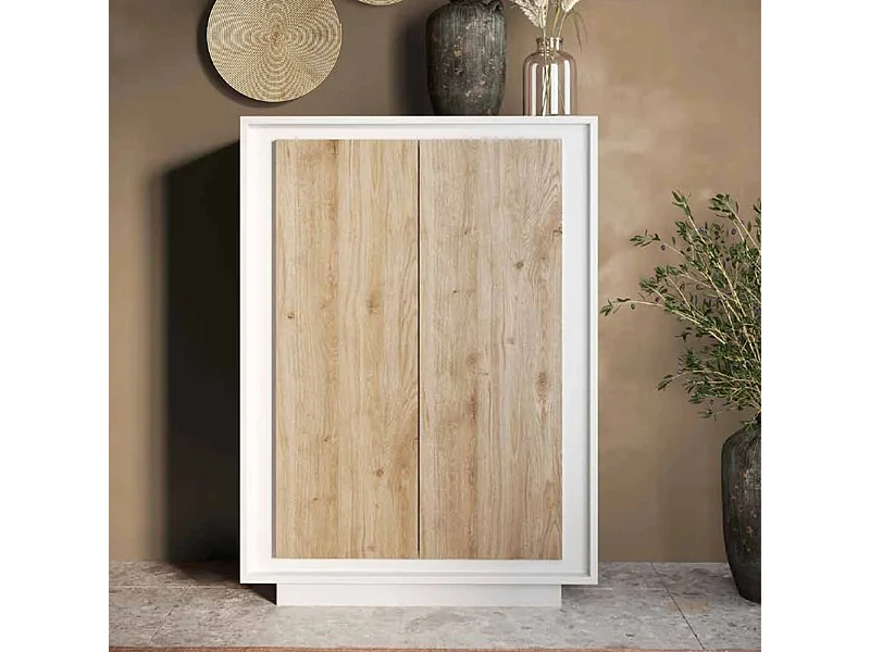 Mobile contenitore a 2 ante 106x171 cm bianco opaco e rovere chiaro MCL17
