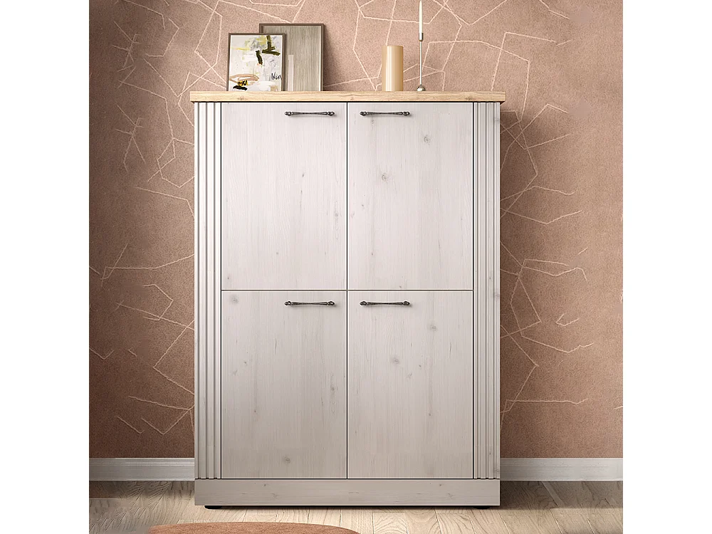 Mobile contenitore con 4 ante 118x160 cm bianco effetto legno e rovere MCL19