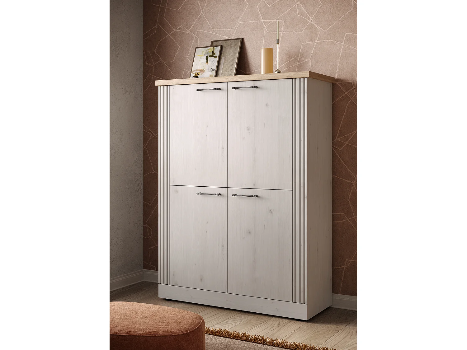 Mobile contenitore con 4 ante 118x160 cm bianco effetto legno e rovere MCL19