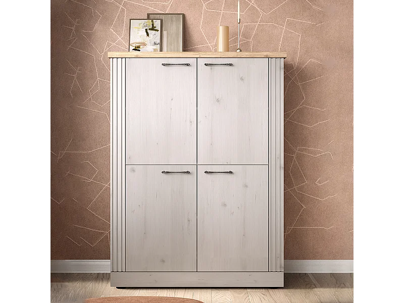 Mobile contenitore con 4 ante 118x160 cm bianco effetto legno e rovere MCL19