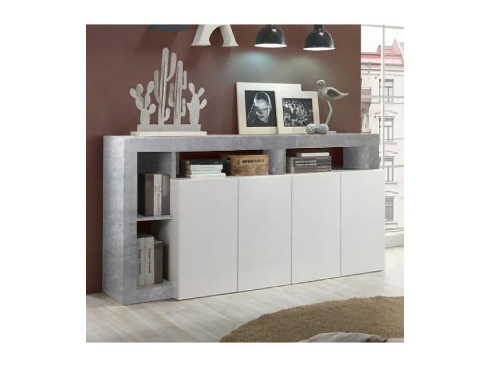 Madia da soggiorno design moderno con quattro ante e ripiano 184x93 ML17 bianco e cemento