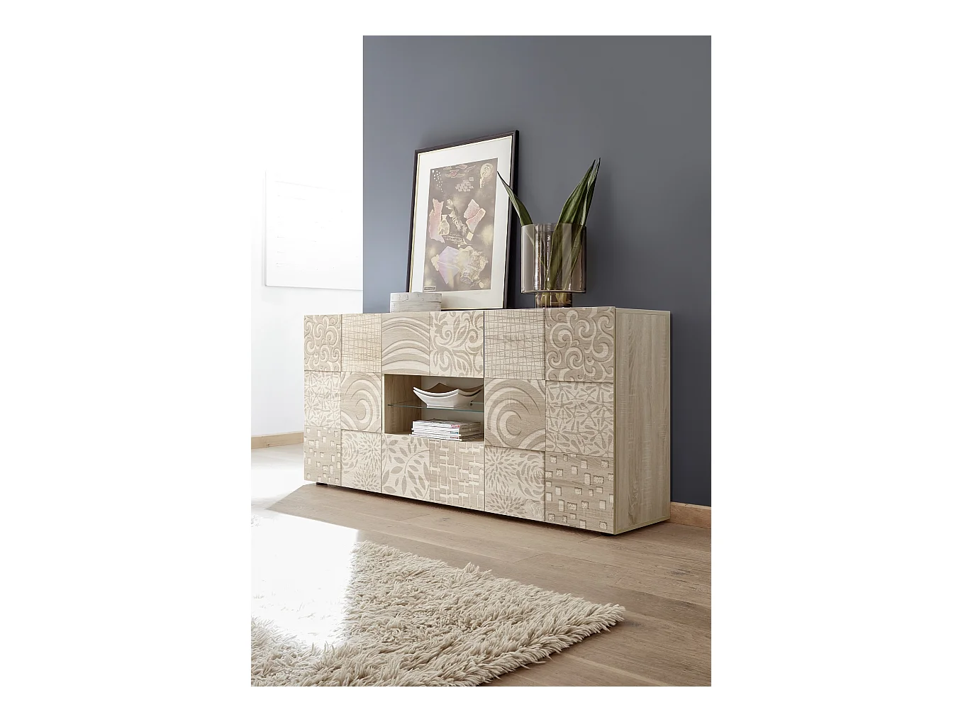 Madia moderna per la zona giorno con due ante e due cassetti serigrafato 181x84 ML35 rovere samoa
