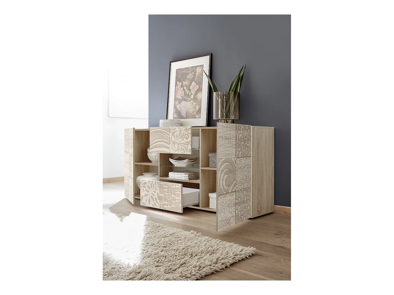 Madia moderna per la zona giorno con due ante e due cassetti serigrafato 181x84 ML35 rovere samoa