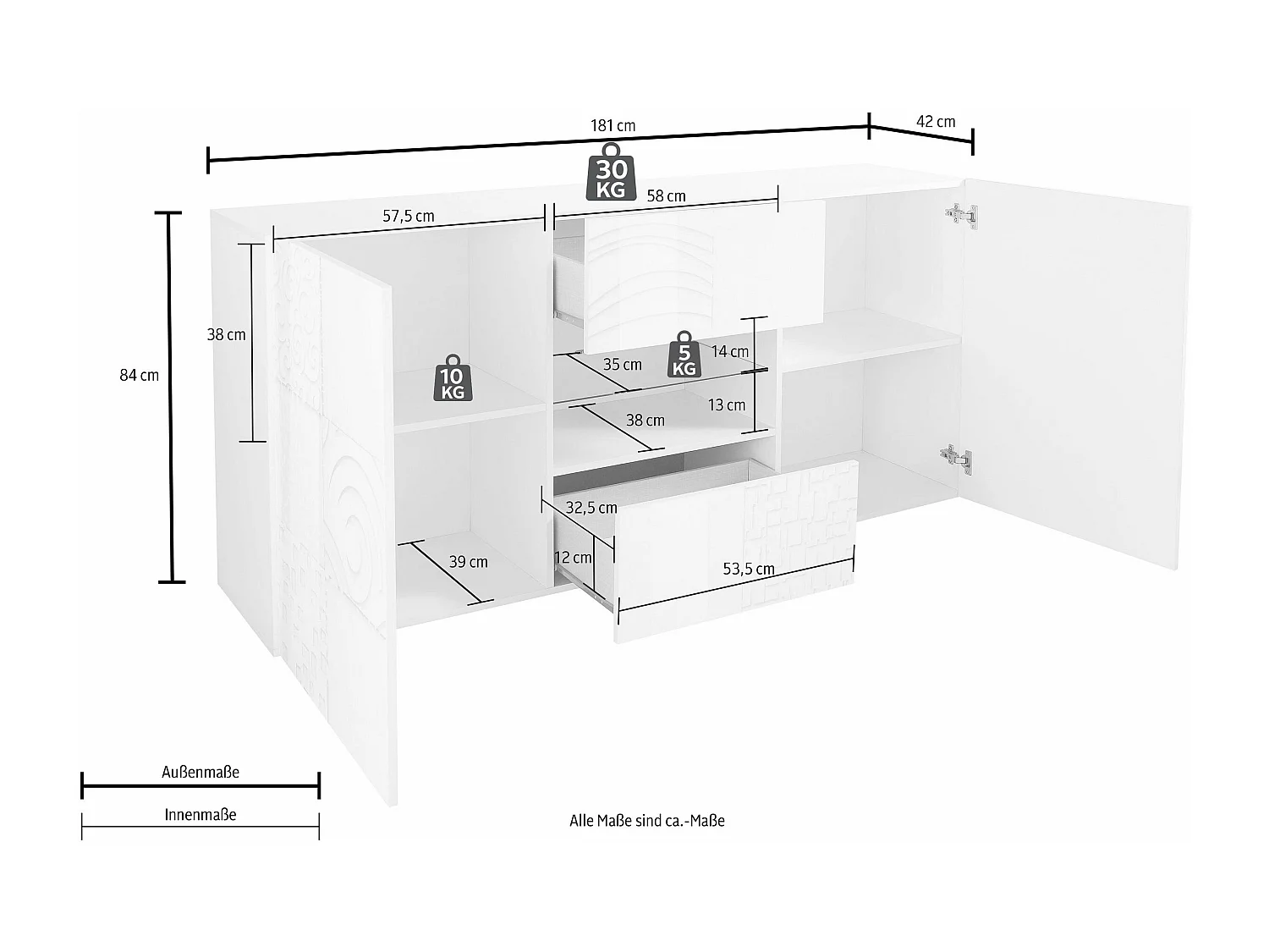 Madia moderna per la zona giorno con due ante e due cassetti serigrafato 181x84 ML35 rovere samoa