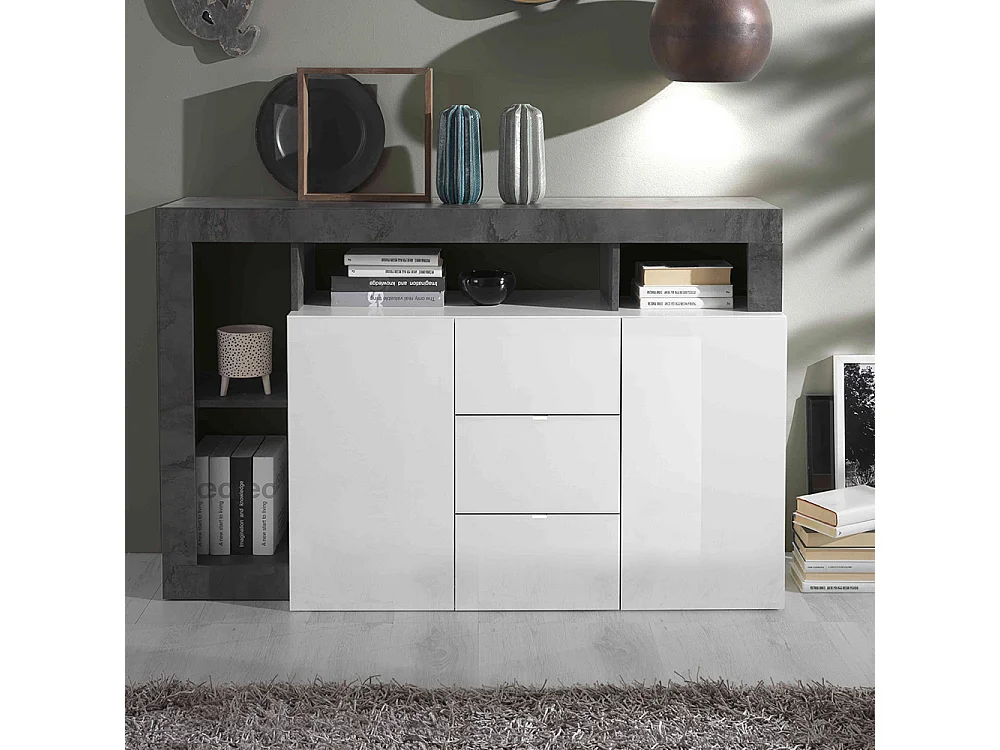 Madia con due ante e tre cassetti e ripiano zona giorno design moderno 146x93 ML19 bianco e ossido