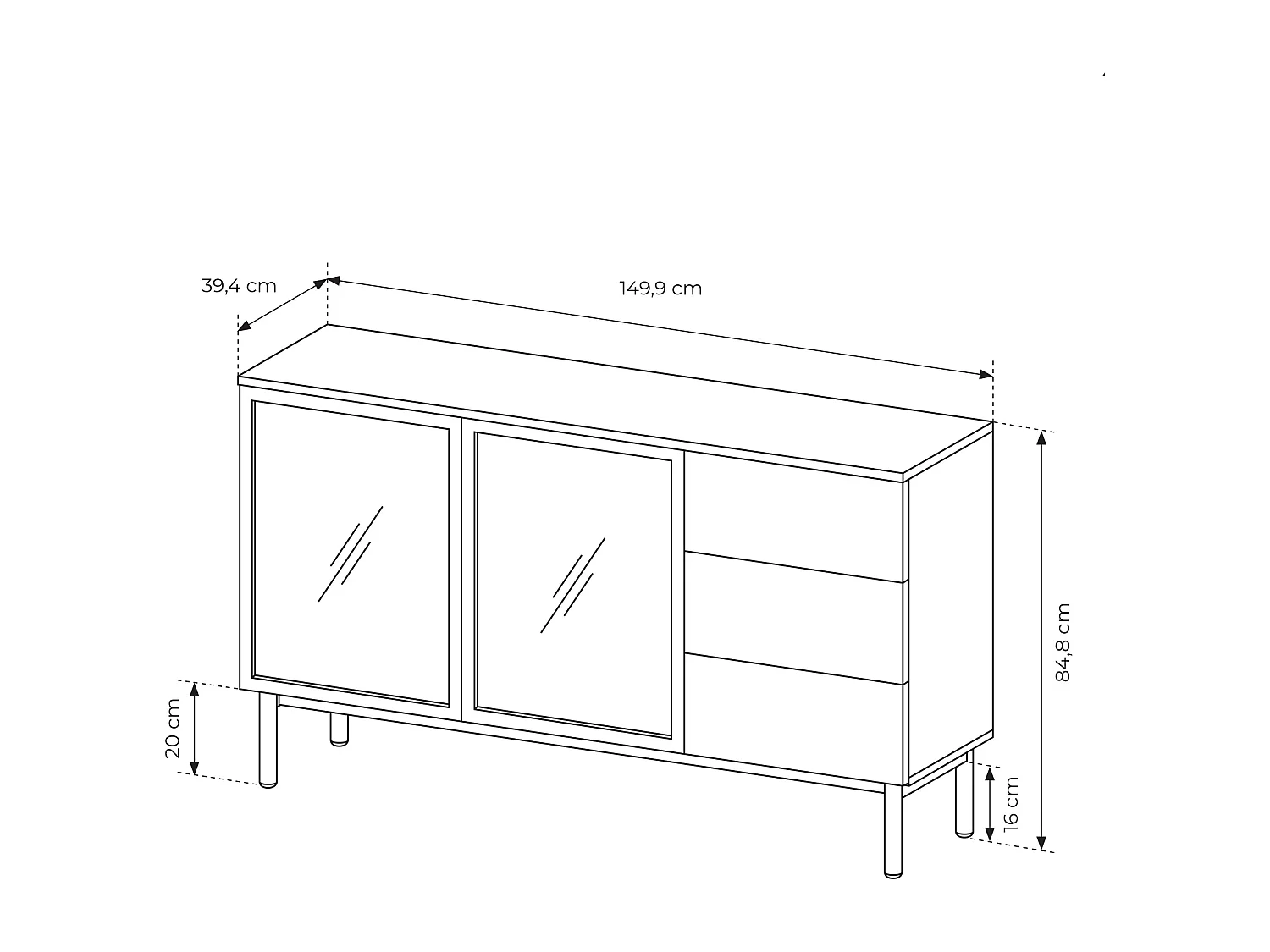 Madia moderna 150x85cm con luci LED 2 ante e 3 cassetti marrone e nero MALK15